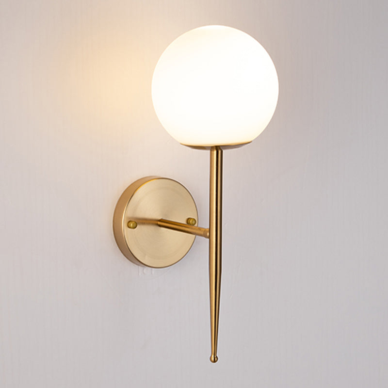 Living Room Wall Lamp Modern Style Brass Wall Sconce with White Glass Ball Shade
