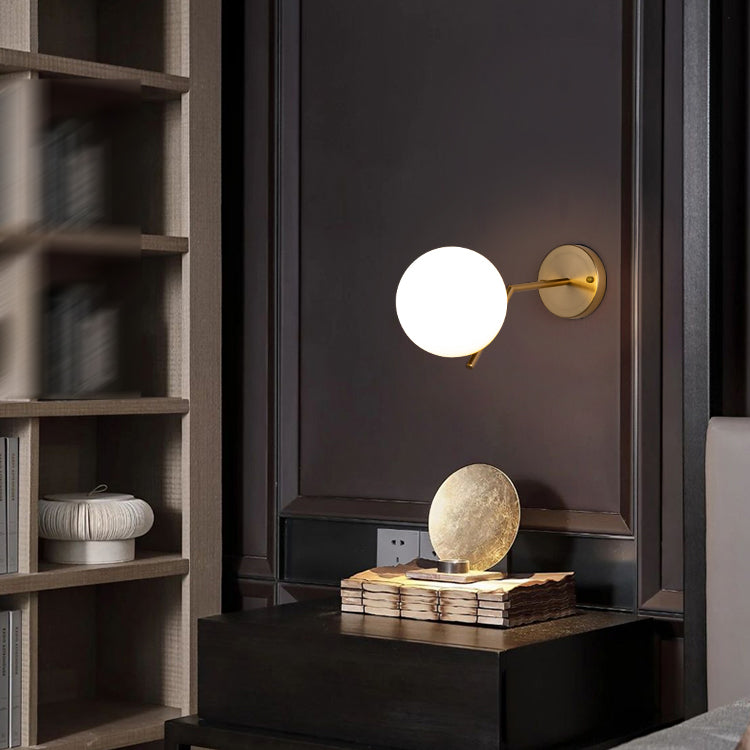 Living Room Wall Lamp Modern Style Brass Wall Sconce with White Glass Ball Shade