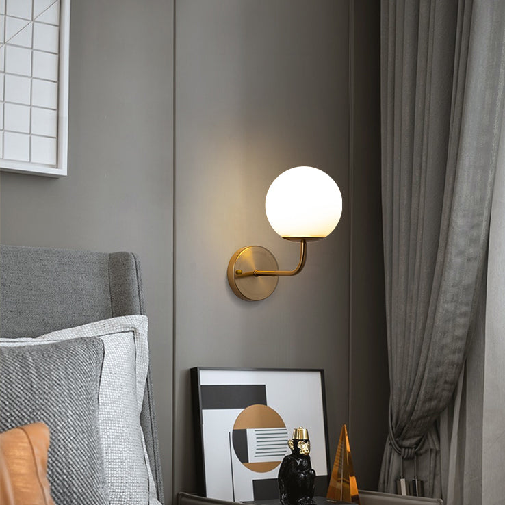 Living Room Wall Lamp Modern Style Brass Wall Sconce with White Glass Ball Shade
