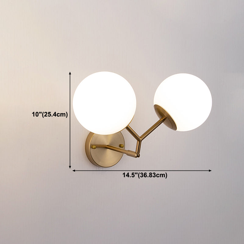 Living Room Wall Lamp Modern Style Brass Wall Sconce with White Glass Ball Shade