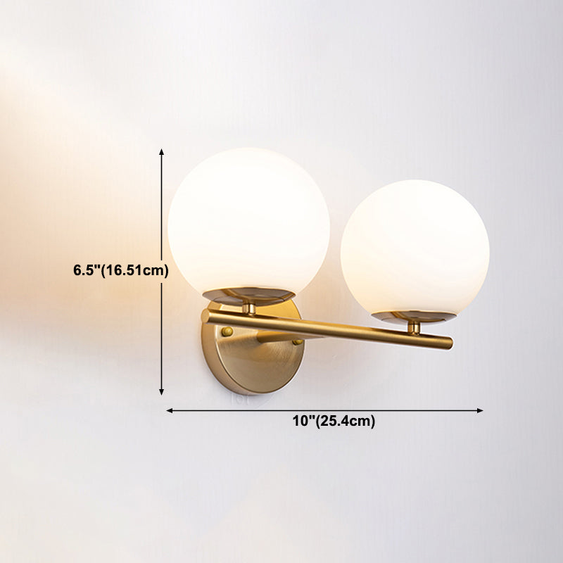 Living Room Wall Lamp Modern Style Brass Wall Sconce with White Glass Ball Shade
