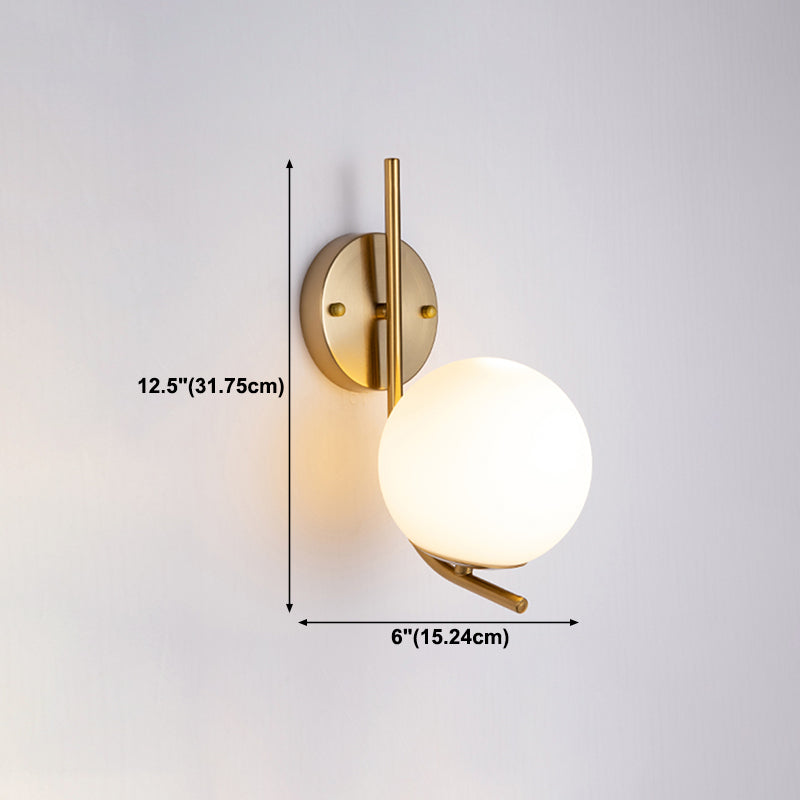 Living Room Wall Lamp Modern Style Brass Wall Sconce with White Glass Ball Shade