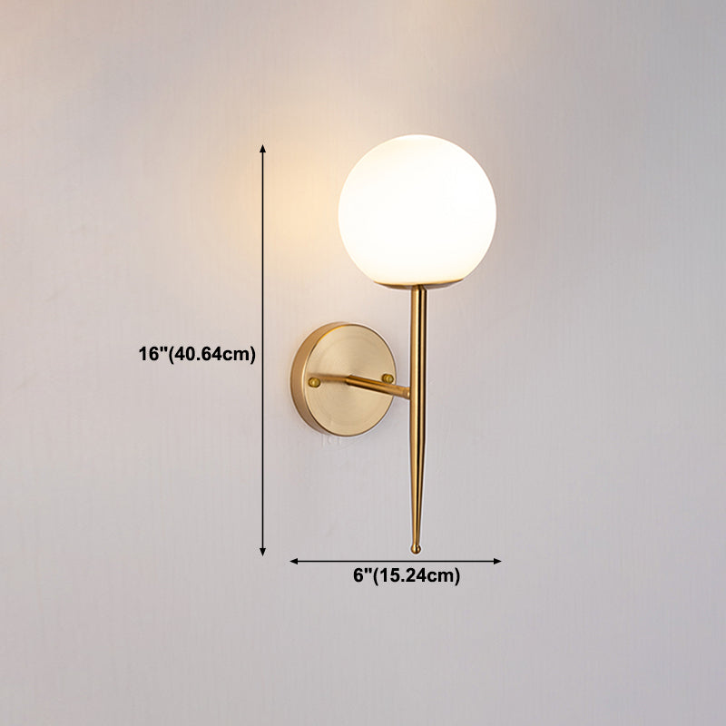 Living Room Wall Lamp Modern Style Brass Wall Sconce with White Glass Ball Shade
