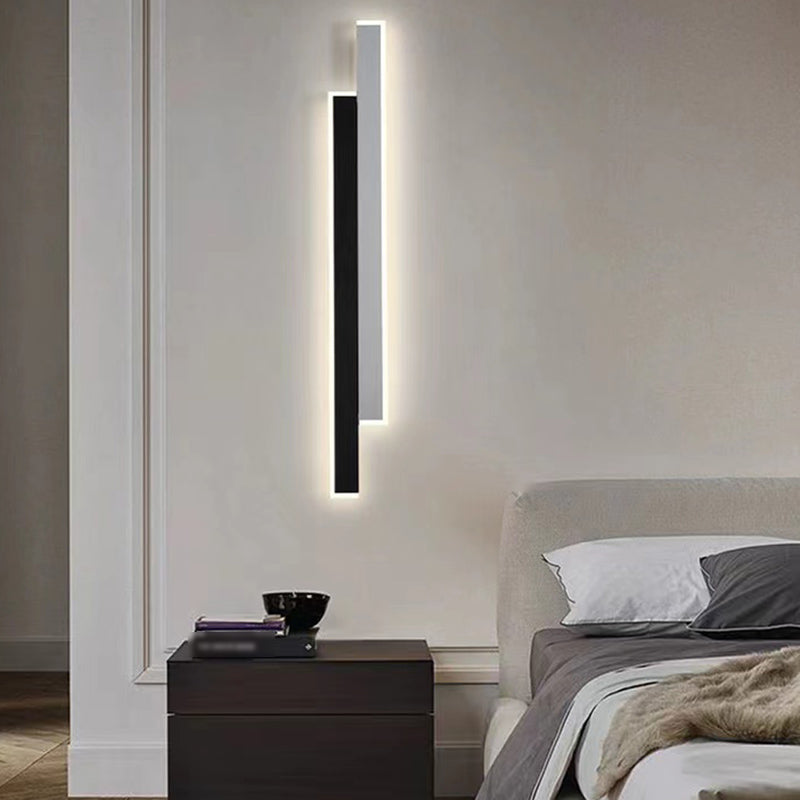 Metal Linear Shape Wall Light Modern 2-Lights Wall Mounted Light Fixture in Black