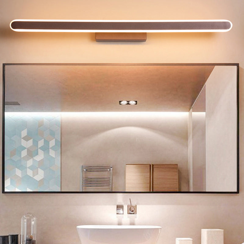 Metal Linear Shape Wall Light Modern 1 Light Mirror Wall Mount Light Fixture in Brown