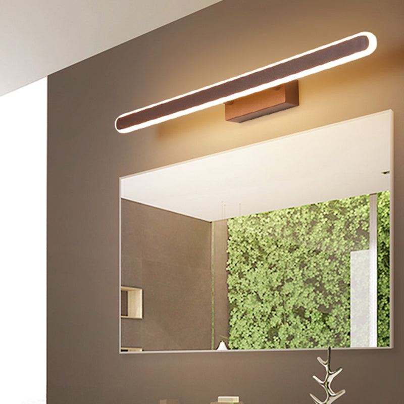 Metal Linear Shape Wall Light Modern 1 Light Mirror Wall Mount Light Fixture in Brown