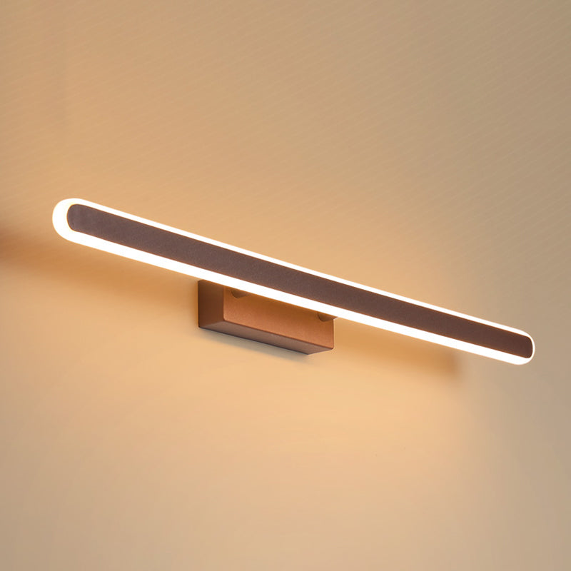Metal Linear Shape Wall Light Modern 1 Light Mirror Wall Mount Light Fixture in Brown