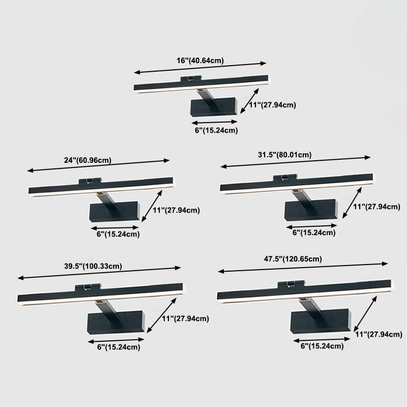 Linear Shade Metal Sconce Light Modern Style 1-Light Mirror Wall Mount Lighting in Black