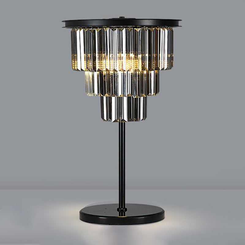 American Style Crystal Table Lamp Black 3 Lights Desk Lamp for Bedroom