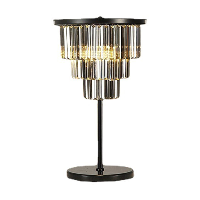 American Style Crystal Table Lamp Black 3 Lights Desk Lamp for Bedroom