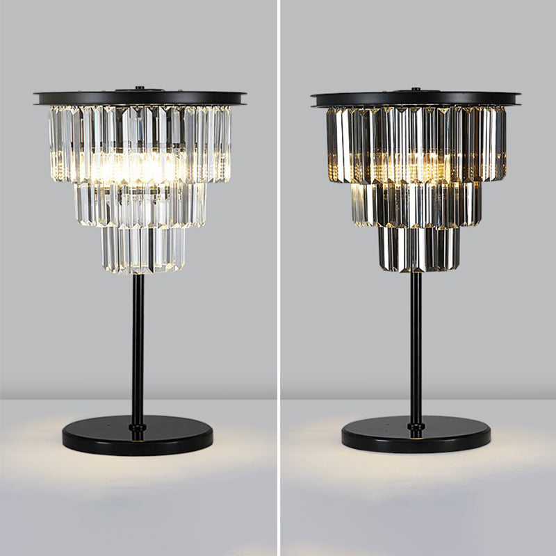 American Style Crystal Table Lamp Black 3 Lights Desk Lamp for Bedroom