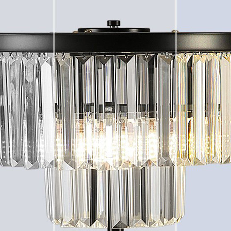 American Style Crystal Table Lamp Black 3 Lights Desk Lamp for Bedroom