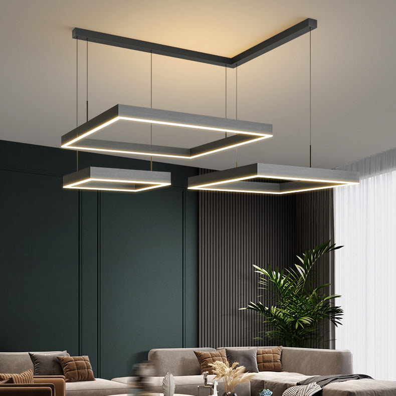 Moderne quadratische Form Kronleuchter Lichter Metall Kronleuchter Beleuchtung in Schwarz