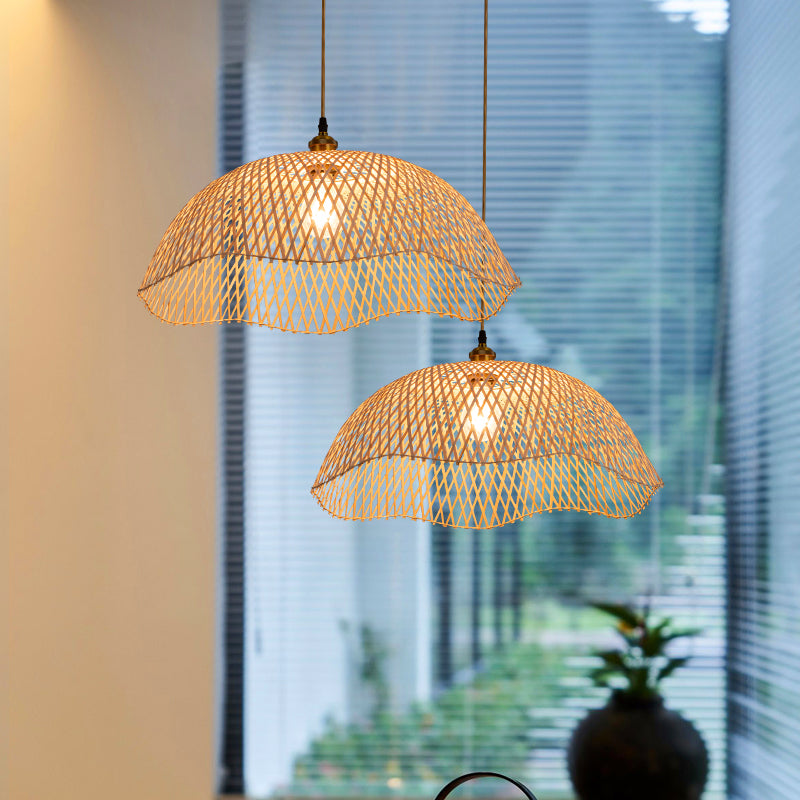 Lámpara de gotas de comedor festoneado bambú 1 bombilla de estilo colgante de estilo asiático accesorio de iluminación