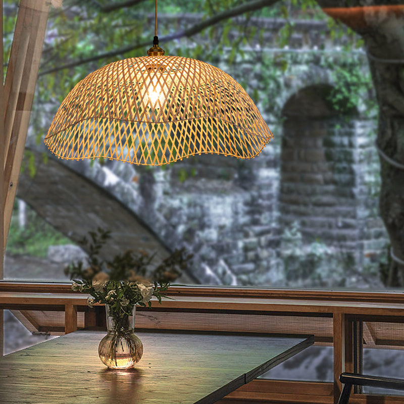 Lámpara de gotas de comedor festoneado bambú 1 bombilla de estilo colgante de estilo asiático accesorio de iluminación