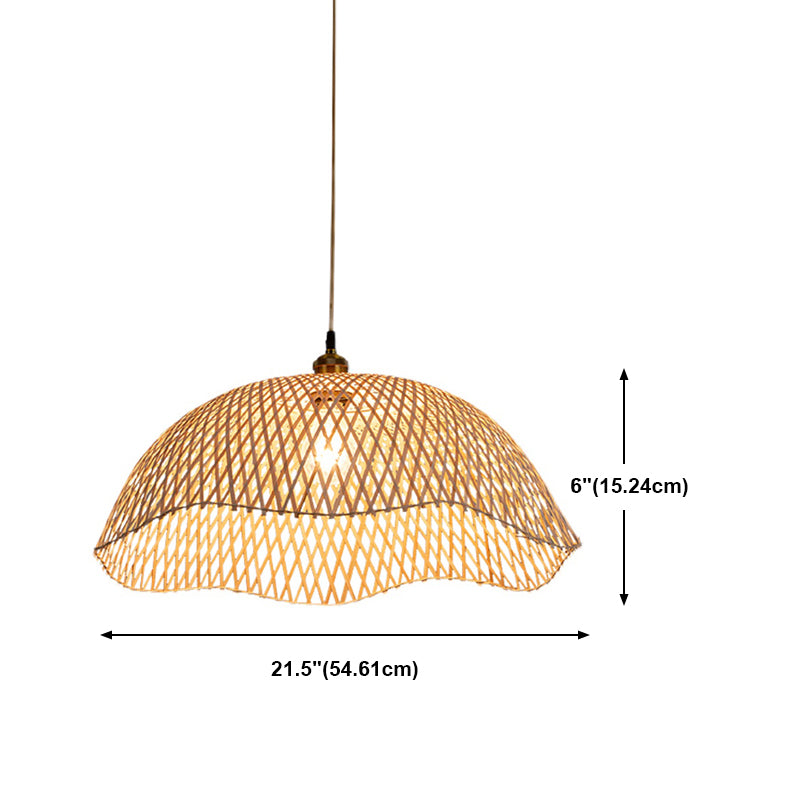 Scalloped Dining Room Drop Lamp Bamboo 1 Bulb Asian Style Pendant Lighting Fixture