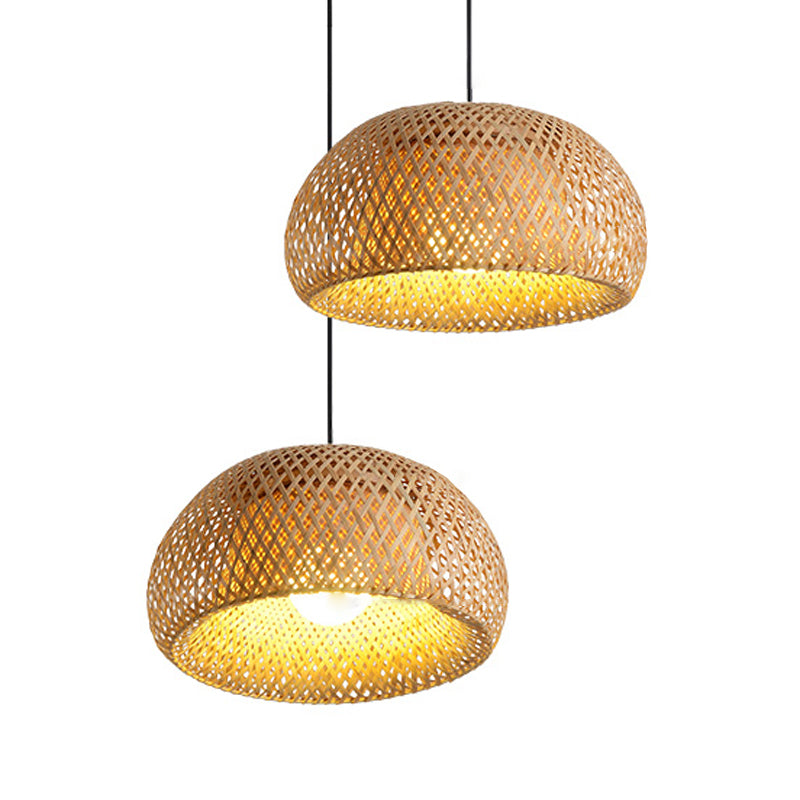 Cross-Woven Bamboo Pendant Lamp Asian Style 1 Bulb Domed Suspension Light