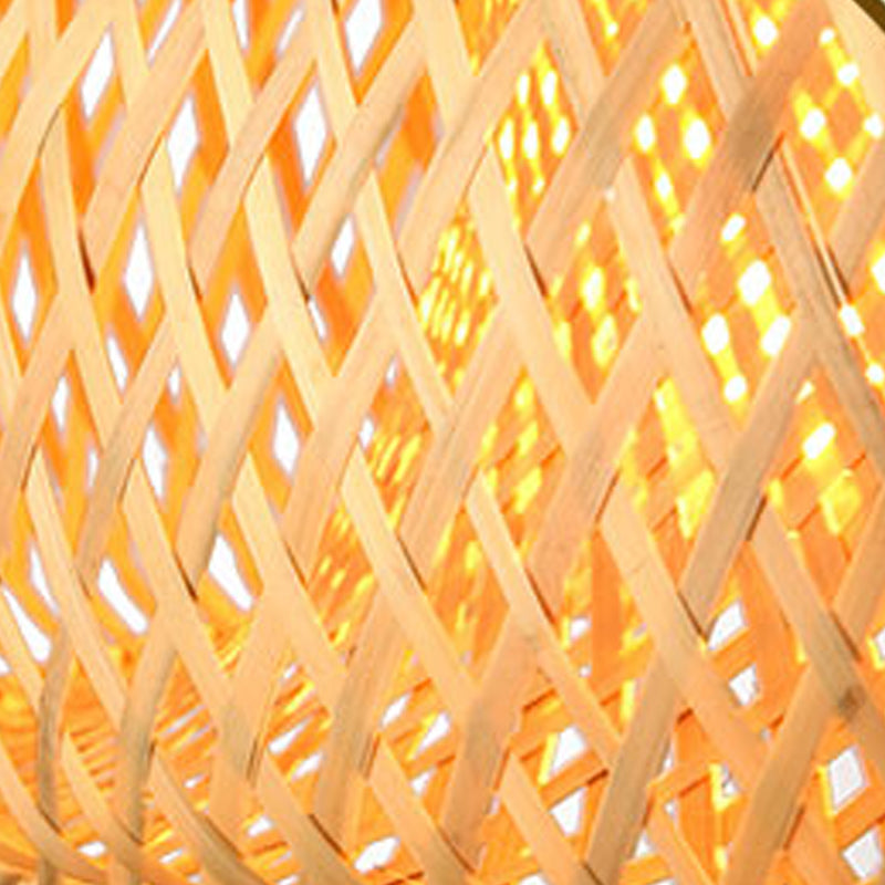 Cross-Woven Bamboo Pendant Lamp Asian Style 1 Bulb Domed Suspension Light