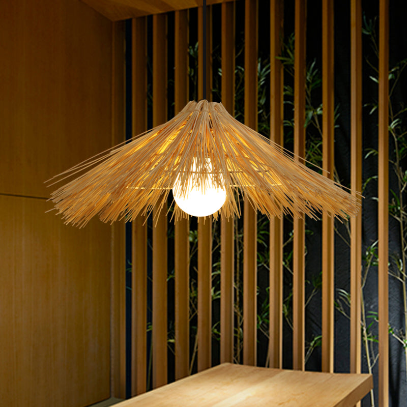 Asia Bamboo giù per cappello a sospensione sala da pranzo a soffitto appeso con 1 luce