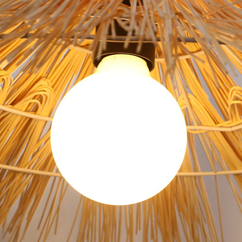 Asia Bamboo Down Pendant Hat Dining Room Hanging Ceiling Light with 1 Light