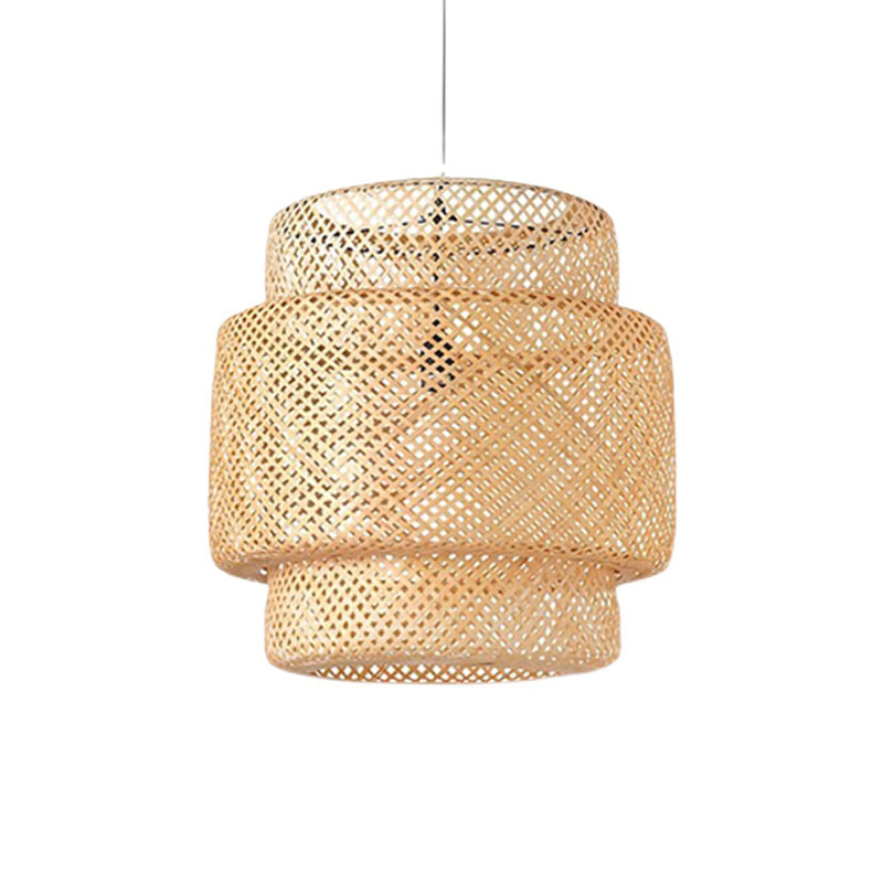 Lámpara colgante de linterna de bambú estilo asiático 1 bombilla iluminación colgante para sala de estar