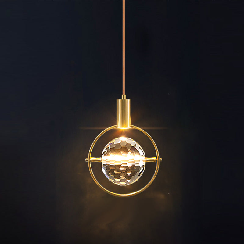 Geometry Shape Crystal Pendant Light Modern Style Single Light Hanging Lamp in Gold