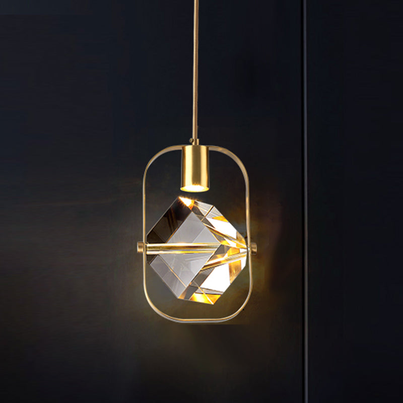 Geometry Shape Crystal Pendant Light Modern Style Single Light Hanging Lamp in Gold