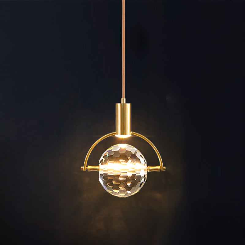 Geometry Shape Crystal Pendant Light Modern Style Single Light Hanging Lamp in Gold