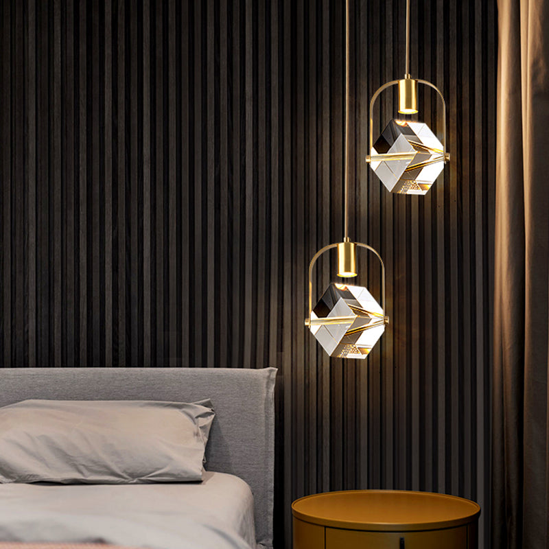 Geometry Shape Crystal Pendant Light Modern Style Single Light Hanging Lamp in Gold