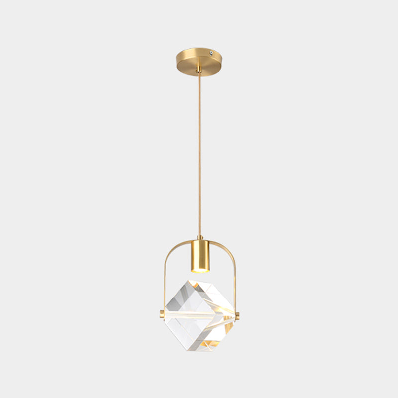 Geometry Shape Crystal Pendant Light Modern Style Single Light Hanging Lamp in Gold