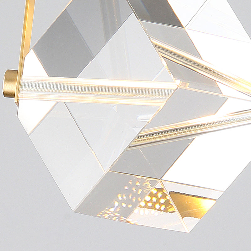 Geometry Shape Crystal Pendant Light Modern Style Single Light Hanging Lamp in Gold