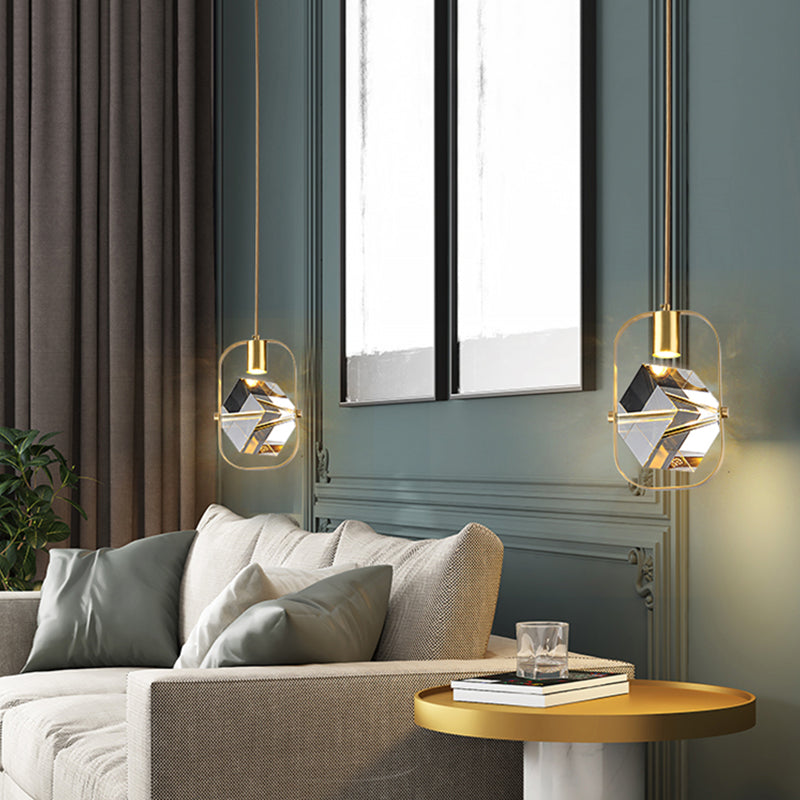 Geometry Shape Crystal Pendant Light Modern Style Single Light Hanging Lamp in Gold