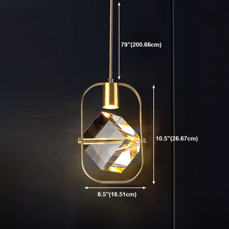 Geometry Shape Crystal Pendant Light Modern Style Single Light Hanging Lamp in Gold
