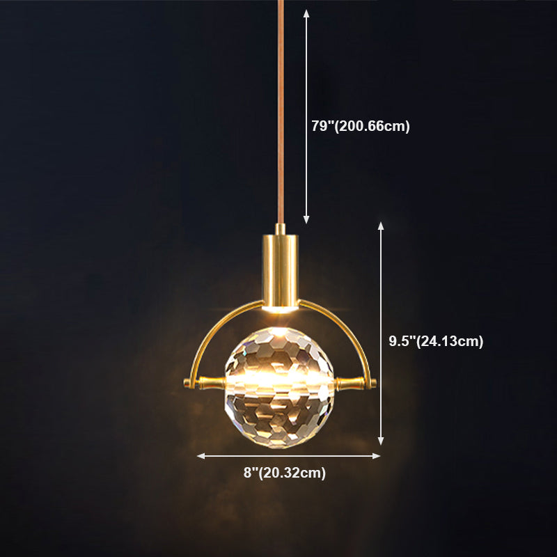 Geometry Shape Crystal Pendant Light Modern Style Single Light Hanging Lamp in Gold