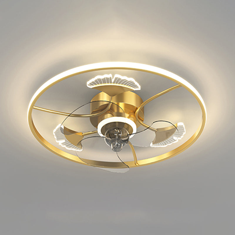 Nordic Style LED Fan Light Fixture Round Bedroom Semi Flush Mount Ceiling Lamp