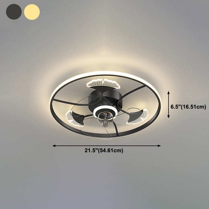 Nordic Style LED Fan Light Fixture Round Bedroom Semi Flush Mount Ceiling Lamp