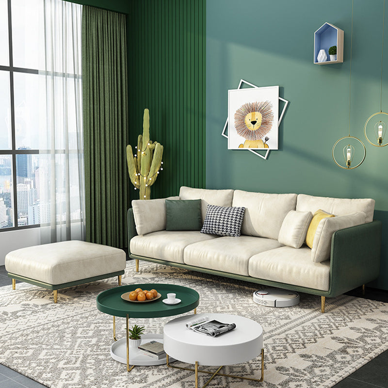 Imitation Leather Sofa with Pillow Back Square Armrest Latex Seat Filled with Wood