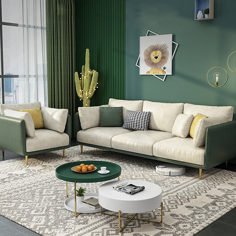 Imitation Leather Sofa with Pillow Back Square Armrest Latex Seat Filled with Wood