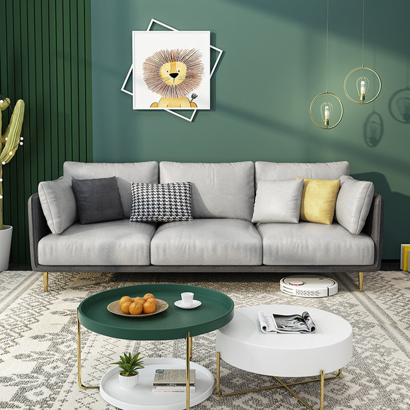 Imitation Leather Sofa with Pillow Back Square Armrest Latex Seat Filled with Wood