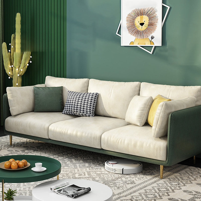 Imitation Leather Sofa with Pillow Back Square Armrest Latex Seat Filled with Wood