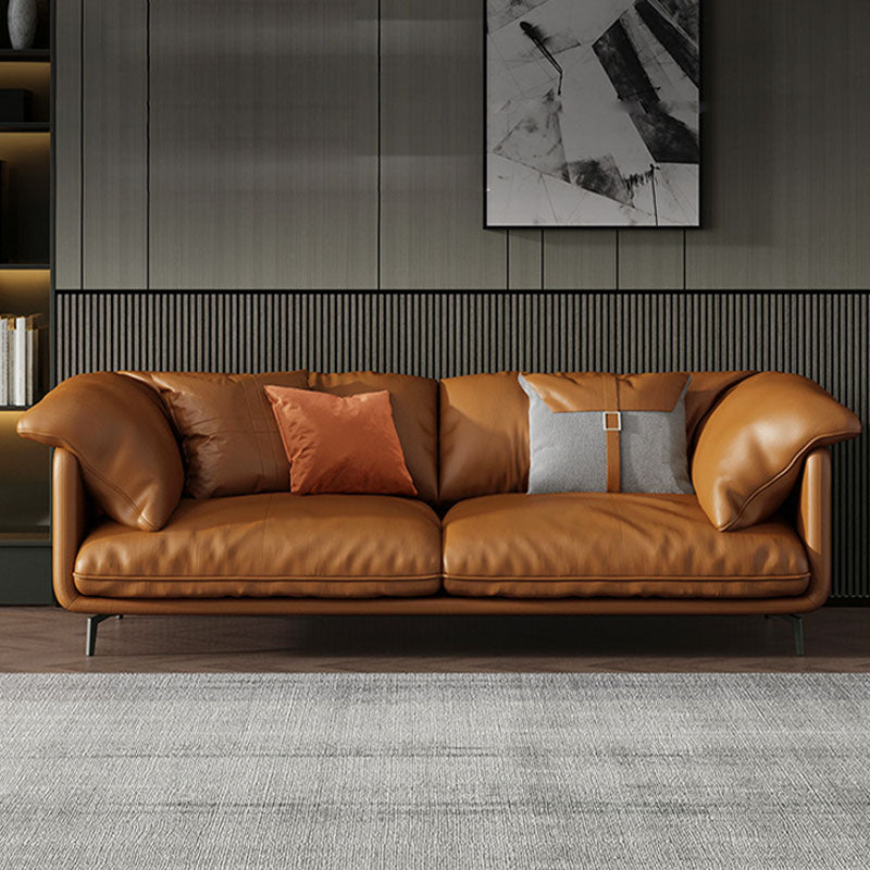 Canapé orange avec oreiller dos et siège éponge rempli de cuir en bois / cuir d'imitation