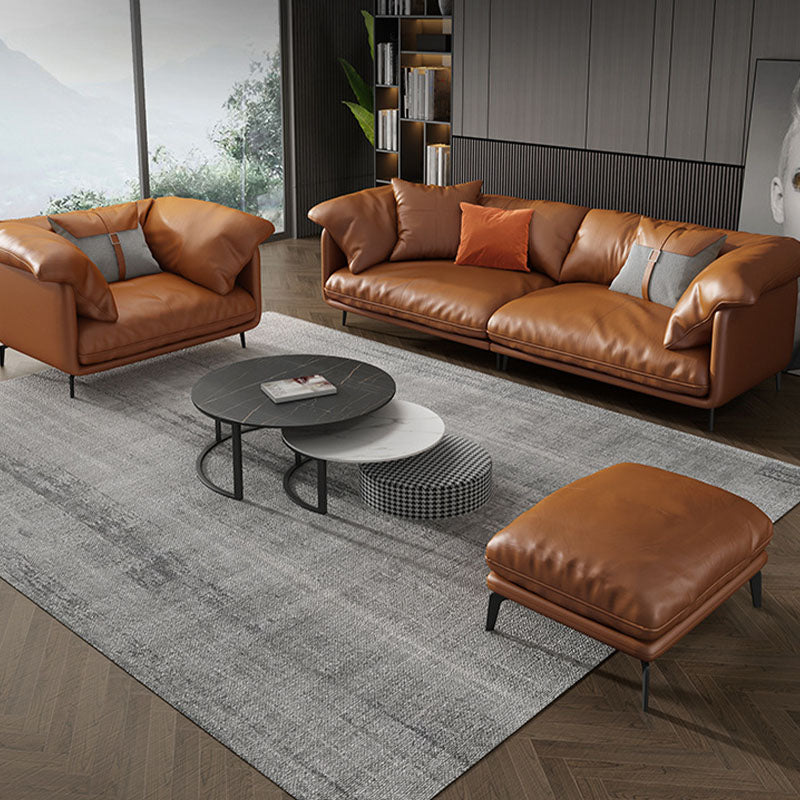 Canapé orange avec oreiller dos et siège éponge rempli de cuir en bois / cuir d'imitation