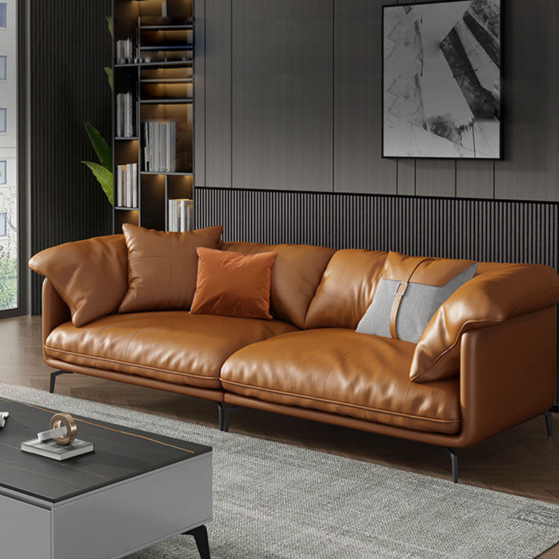 Canapé orange avec oreiller dos et siège éponge rempli de cuir en bois / cuir d'imitation