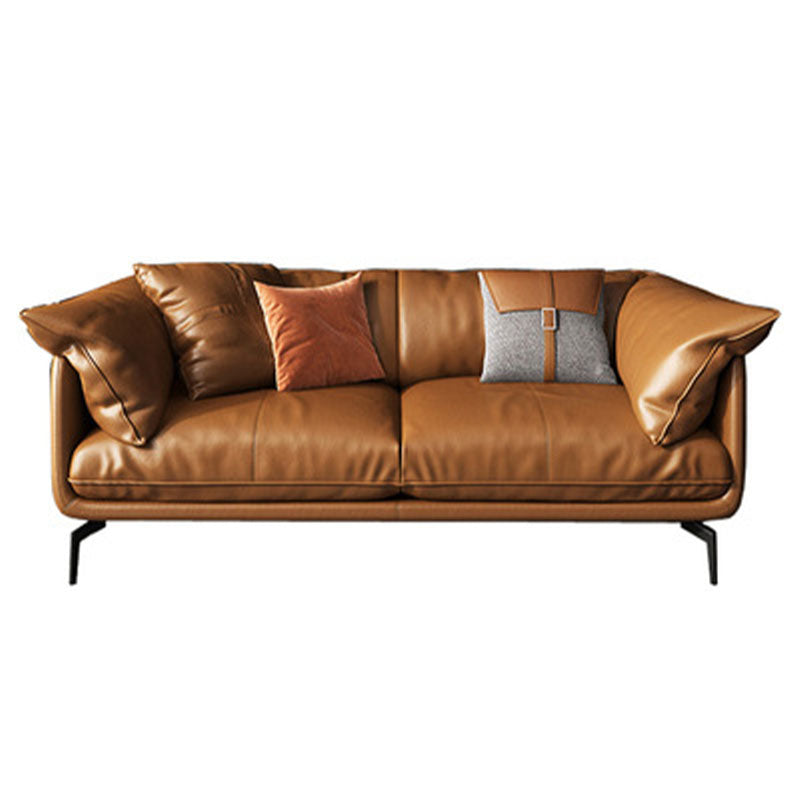 Canapé orange avec oreiller dos et siège éponge rempli de cuir en bois / cuir d'imitation
