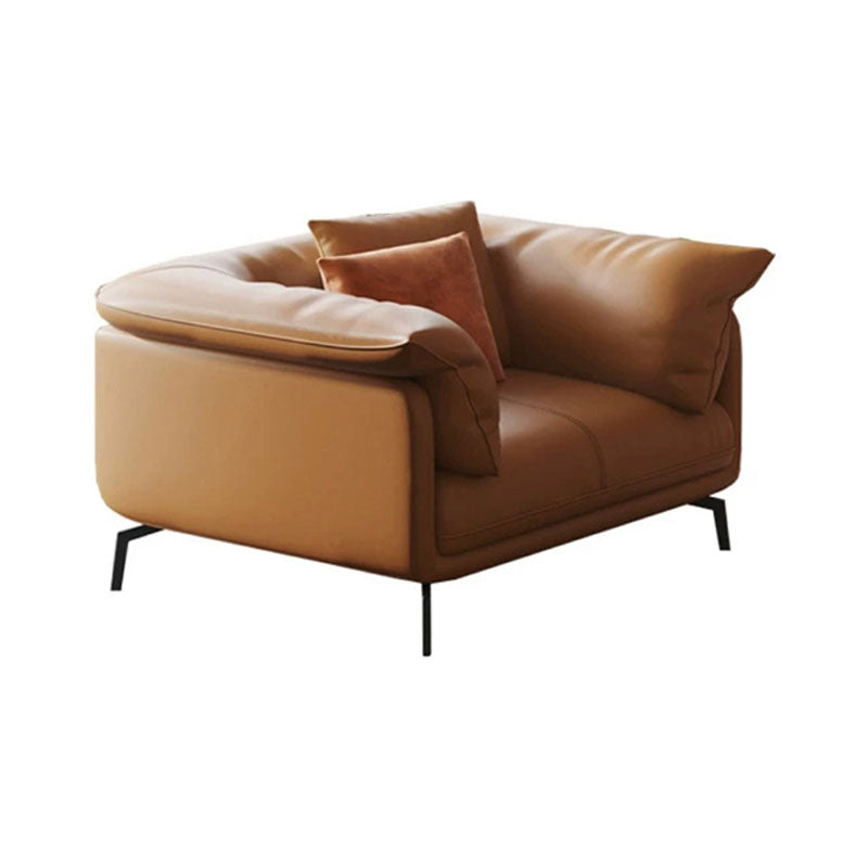 Canapé orange avec oreiller dos et siège éponge rempli de cuir en bois / cuir d'imitation