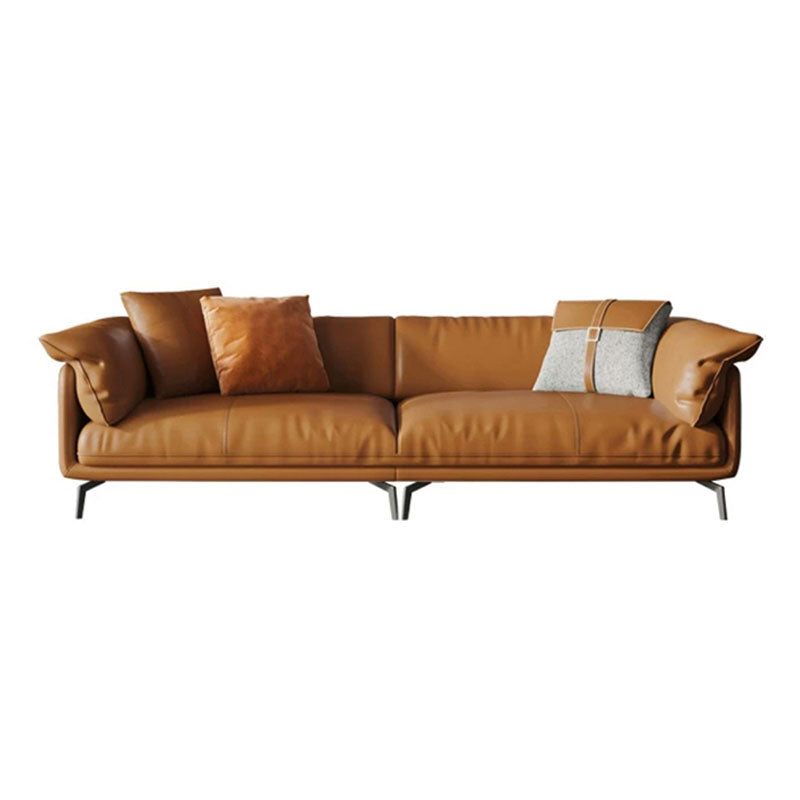 Canapé orange avec oreiller dos et siège éponge rempli de cuir en bois / cuir d'imitation