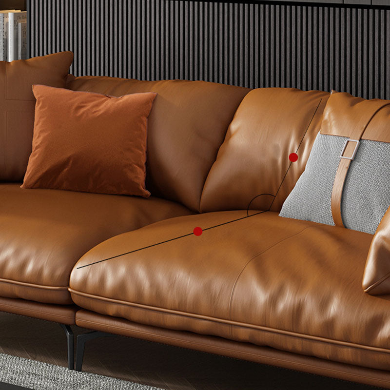 Canapé orange avec oreiller dos et siège éponge rempli de cuir en bois / cuir d'imitation