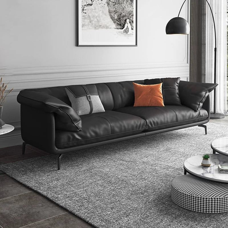 Modern Style Square Armrest Sponge Seat Padding Black Sofa with Pillow Back