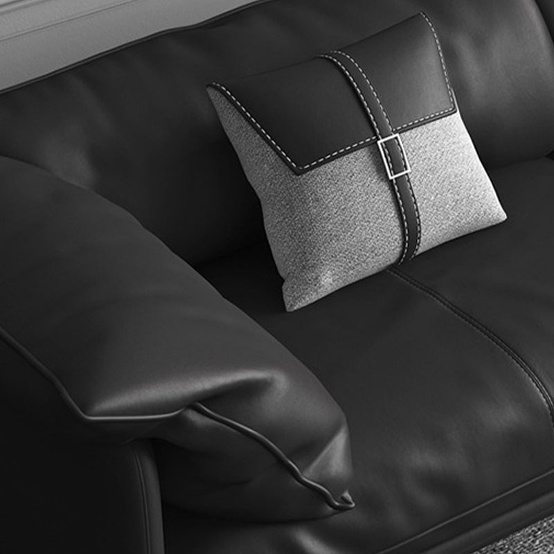Modern Style Square Armrest Sponge Seat Padding Black Sofa with Pillow Back