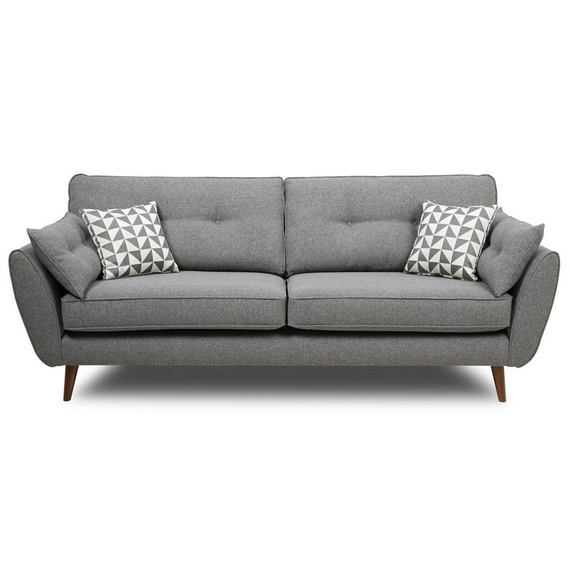 Modern 4 Wood Legs Sofa Tufted Fabric  Standard Flared Arm Sofa